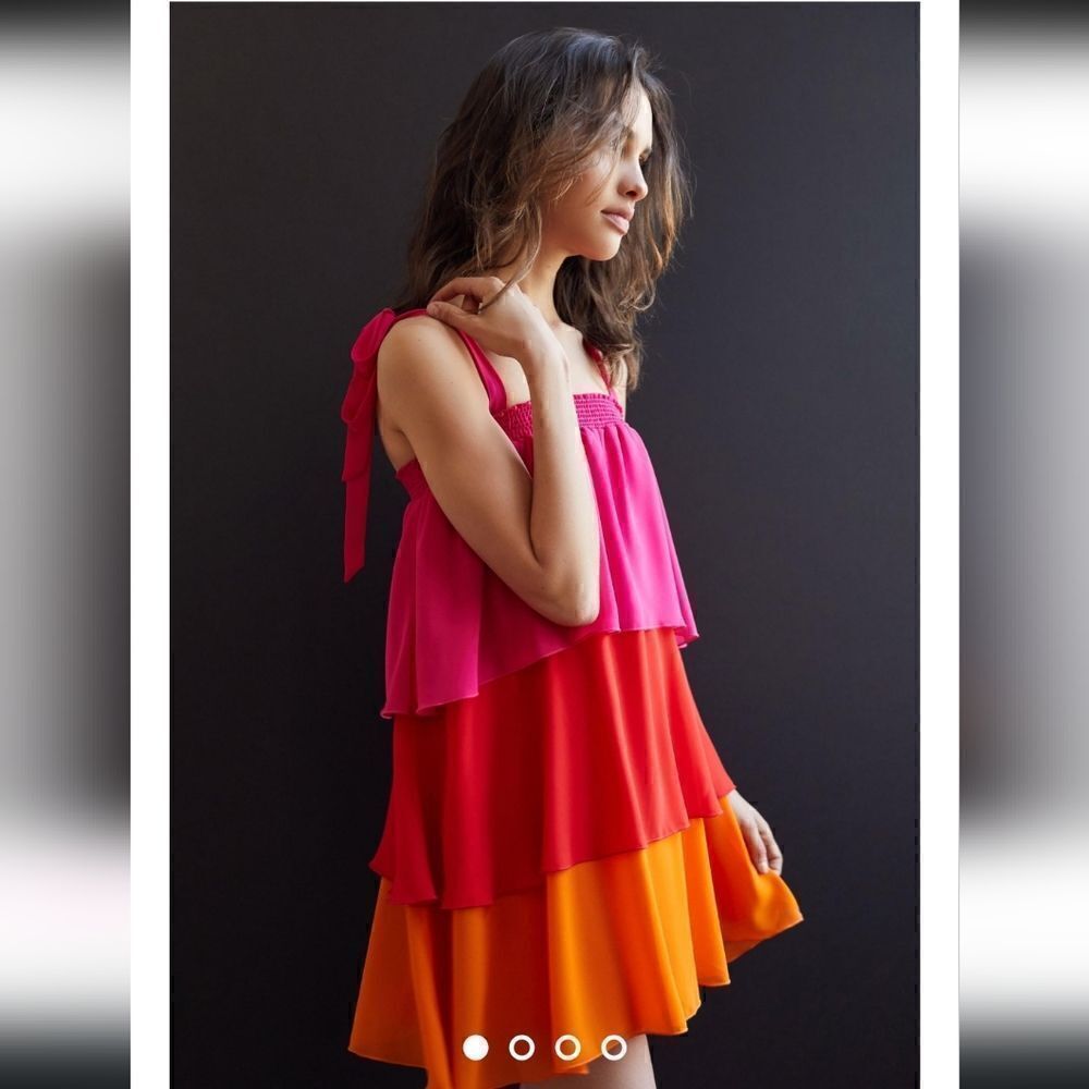 Show Me Your MuMu Gabriela Tiered Ruffle Mini Dress Multi Size M - Picture 4 of 9